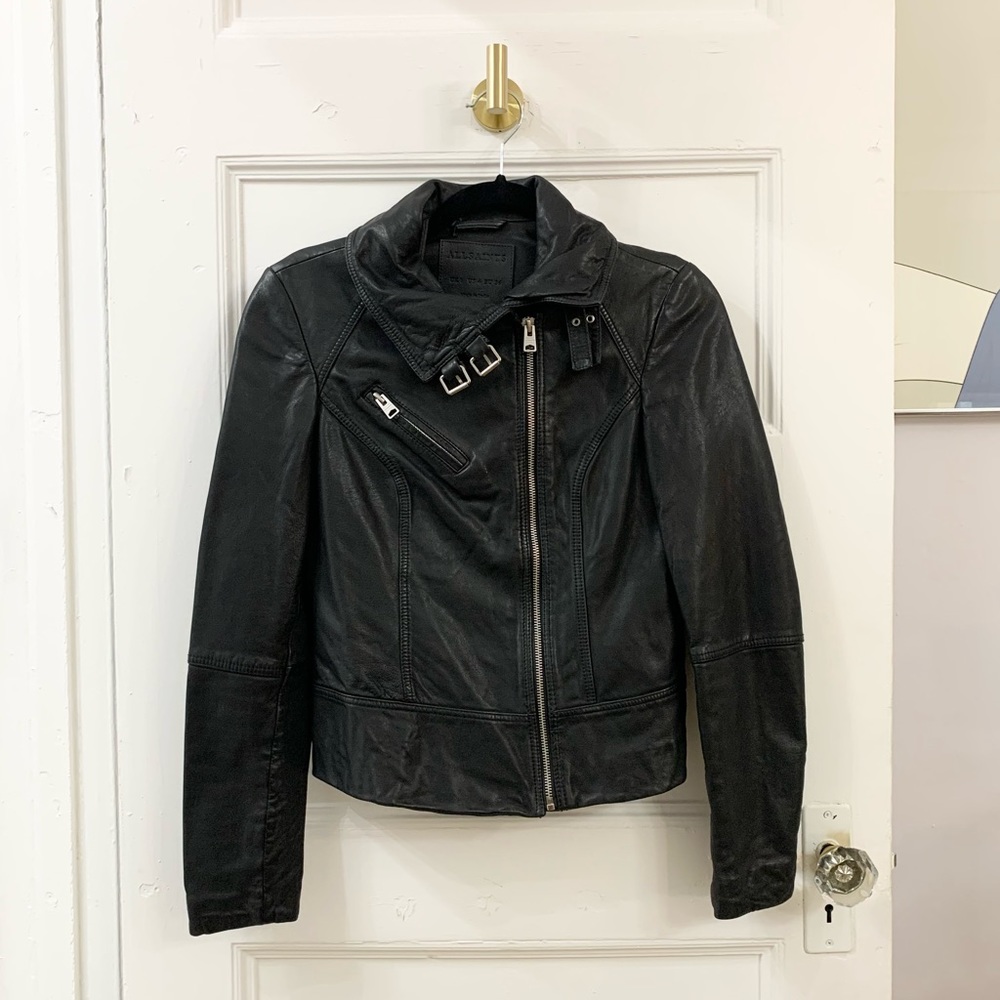 NWT All Saint’s Belvedere Biker Black Leather Jacket sz 4
